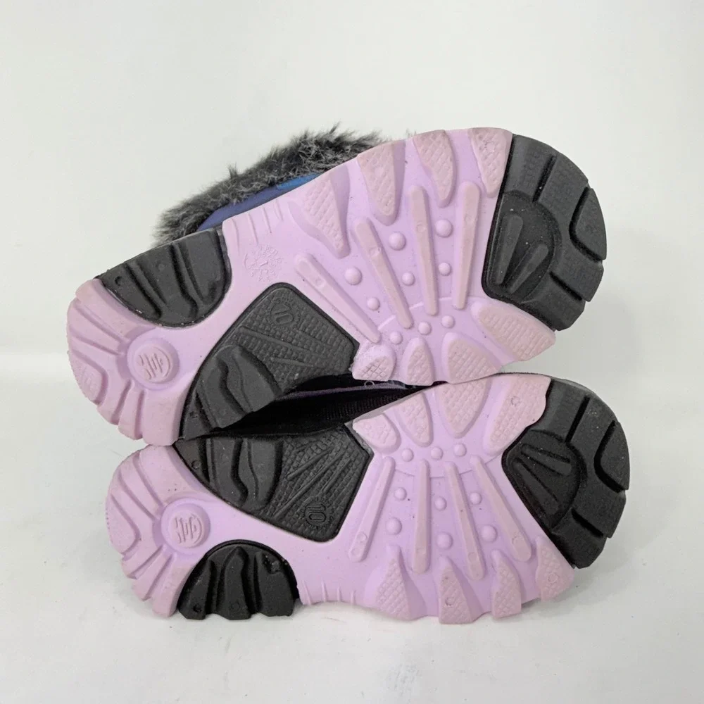 Kamik Kids Navy Blue Faux Fur Trim Waterproof Winter Snow Boots Bungee Toggle